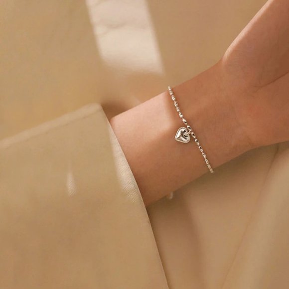 *NEW 925 Sterling Silver Simple Heart Bracelet